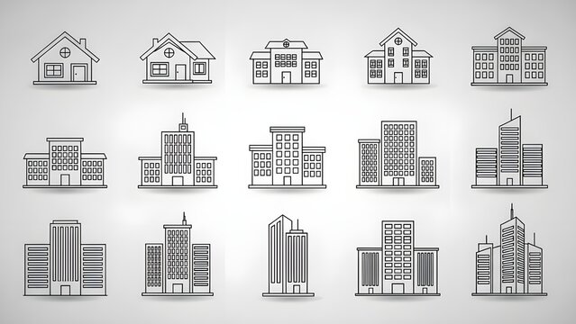 Conjunto de iconos de casa y edificio