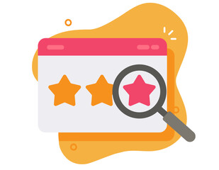 Review rating stars rank quality analysis icon vector on web site page modern graphic design illustration, website webpage online feedback evaluation audit, internet service score assessment magnifier
