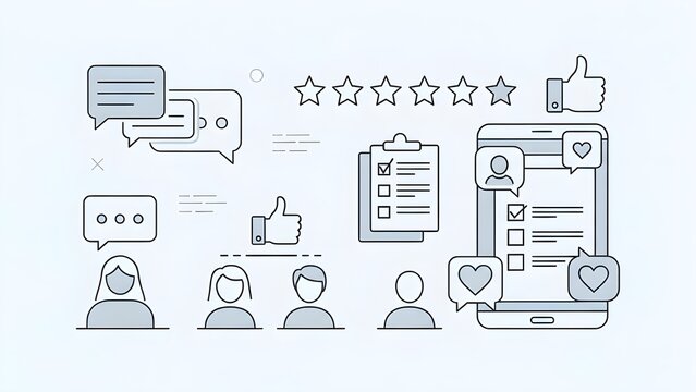 Comentarios, testimonios, iconos de l&iacute;neas finas de clientes.
 Trazo editable.
 Para dise&ntilde;o de marketing de sitios web, logotipo, aplicaci&oacute;n, plantilla, interfaz de usuario, etc. Ilustraci&oacute;n vectorial