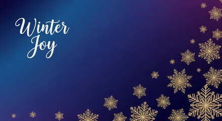 Gradient blue background with golden snowflake and cursive white text "Winter Joy", showcasing holiday spirit and festive design, perfect for seasonal events