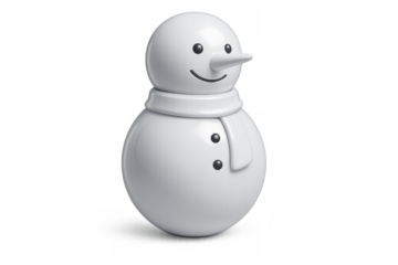 White snowman character smiling with a carrot nose, black eyes, and buttons, wearing a scarf for christmas and winter themes