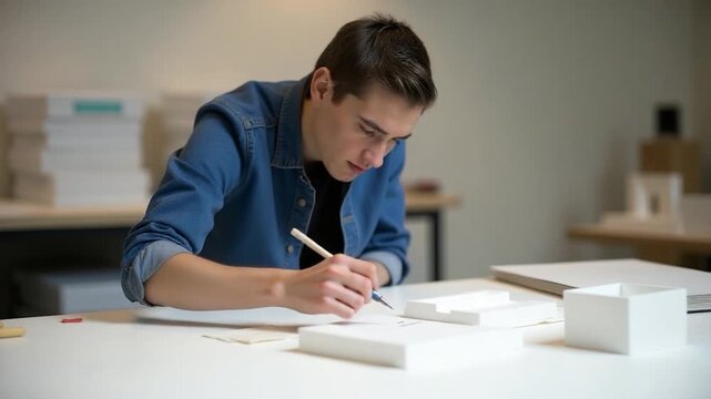 Video A person sits at a table with a piece of paper and writes, suitable for use in educational or office settings