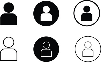 Collection of six user profile person icon set in black and white variations