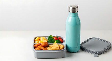 Fuel educational breaks with a top-down composition highlighting lunch box with vegan sandwiches and 89440401 1