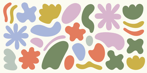Abstract organic shapes pattern in pastel colors on white background