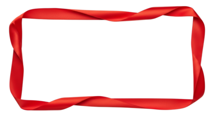 Red ribbon frame border isolated on transparent background for graphic design projects