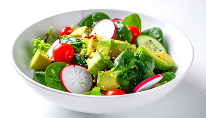 Fresh Mixed Vegetable Salad Bowl with Cherry Tomatoes, Cucumbers, and Broccoli