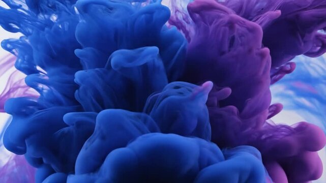 A swirling dance of blue and purple ink clouds in a mesmerizing abstract art