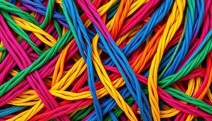 Richly colored threads intertwine in a vibrant, geometric textile design,  vibrant,  design