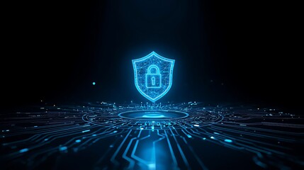 Digital shield and lock symbol over circuit board
