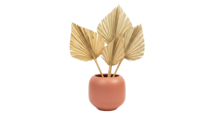 Isolated dried palm leaves in earthy-tone vase, home decor arrangement, modern interior design