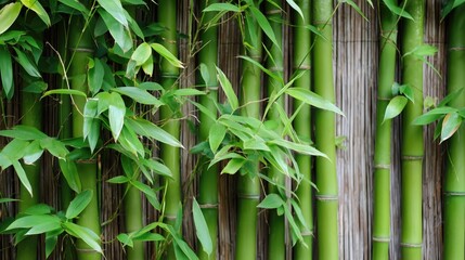 Obraz premium Natural bamboo grove with fresh green leaves and vines — tropical garden and eco harmony concept