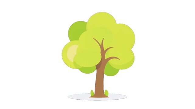 Adorable cartoon-style tree swaying in a gentle breeze, smooth 2D loop animation with soft outlines, minimal shading, bright child-friendly colors on a clean white background vector look
