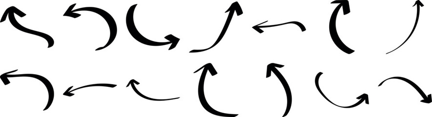 Hand drawn black arrow set on white background for creative design