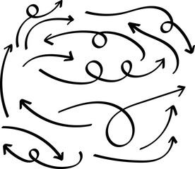 Hand drawn arrow collection with swirls for directional guidance and visual emphasis