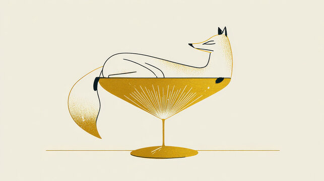 Festive fox relaxing in a sparkling cocktail glass enjoying the holiday season celebration