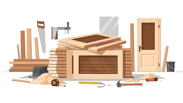 Stylish woodworking scene showcasing door creation and carpentry tools offering visual appeal for DIY projects and professional renovations