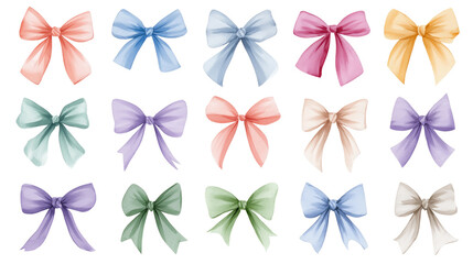 Obraz premium Collection of colorful bows – decorative ribbon set for celebration and design concept
