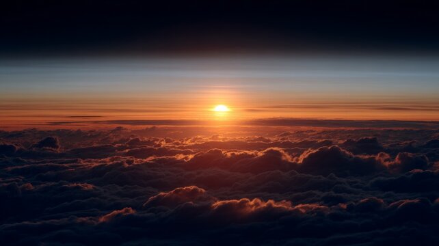 Breathtaking sunrise above clouds. Artificial intelligence image