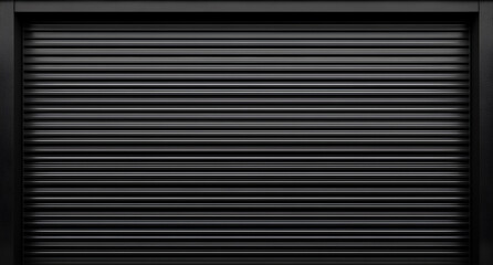 Obraz premium Modern black roll up shutter with distinct frame. Corrugated metallic background with clean horizontal lines