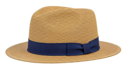 Isolated straw Panama hat with dark blue band, a classic summer fashion accessory close-up