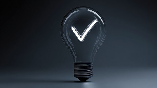 Glowing light bulb with check mark &ndash; concept of idea, approval and innovation