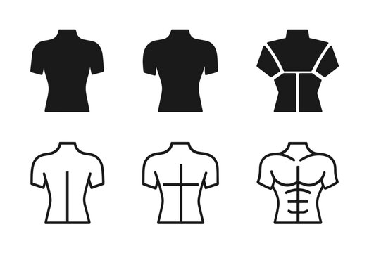 Body Symmetry Logos. Body symmetry. Icon set. Set Logo of body symmetry: geometric torso outline. harmonious logo variations of the same emblematic concept,