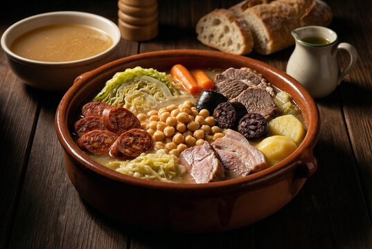 Cocido madrile&ntilde;o tradicional en cazuela de barro