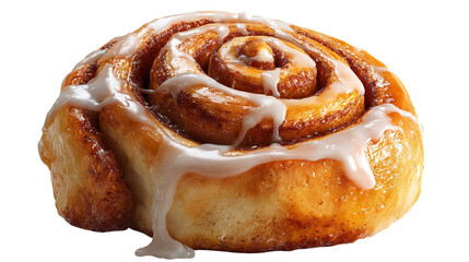 Delicious cinnamon roll with sweet icing isolated on transparent background