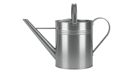 Isolated galvanized steel watering can for gardening and landscaping activities, indoors