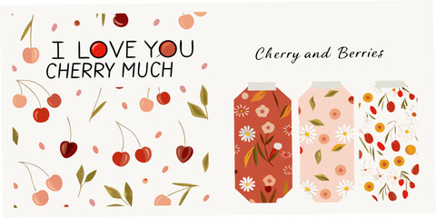 Cute cherry and berry illustration with playful pun and floral accents