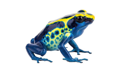 Isolated Dyeing Poison Dart Frog, a striking amphibian with vibrant blue and yellow coloring