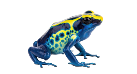 Isolated Dyeing Poison Dart Frog, a striking amphibian with vibrant blue and yellow coloring