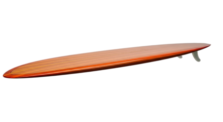 Isolated orange colored surf board, surfing gear, water sports activity, single object