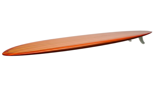 Isolated orange colored surf board, surfing gear, water sports activity, single object