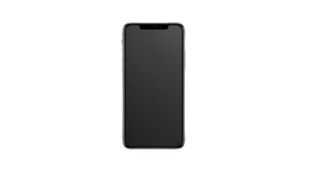 Modern black smartphone with a blank screen displayed vertically, isolated on transparent background, perfect for technology mockups or digital device presentations
