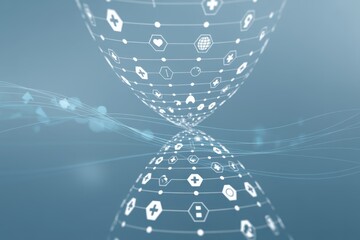 Abstract digital hourglass with medical icons, representing the concept of time in healthcare, medicine, and the importance of timely treatment