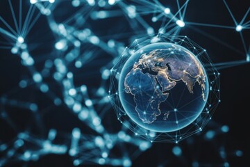 Global network connection and data exchanges, representing the concept of global communication and data transfer in the digital age and future technology