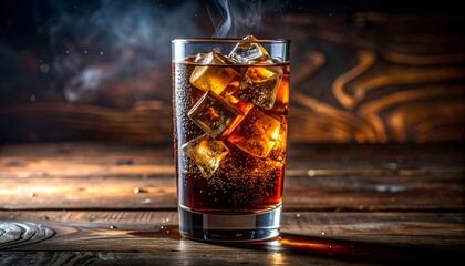Cold Cola Drink with Ice Splash in Glass