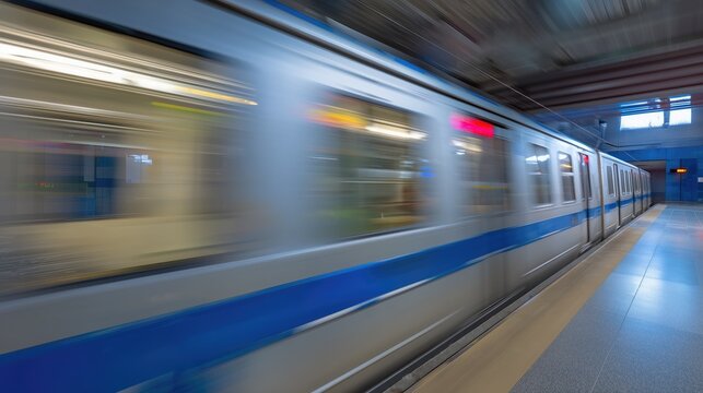Moving subway train in modern underground station — speed and urban transport concept