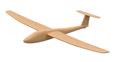 Isolated wood model airplane, sailplane. Handmade glider. Lightweight aircraft for hobbyists.