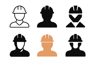 Construction Logo Variations. Construction Worker. Icon set. Set Logo of Construction Worker: Hard Hat. harmonious logo variations of the same emblematic