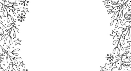 Obraz premium Festive Holiday Corner Border with Mistletoe and Snowflakes