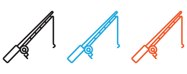 Fishing rod icon vector set, outline style fishing rod icons vector in trendy flat style illustration isolated on white background.