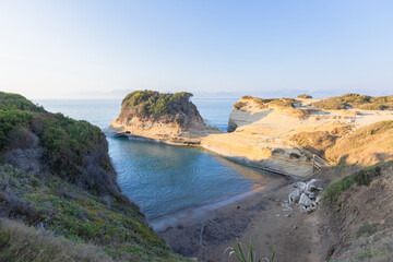 Canal d'amour sea channel rock formation and beach in Corfu, Greece