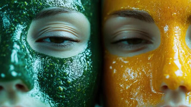 Video Two individuals wearing facial masks in a close-up shot