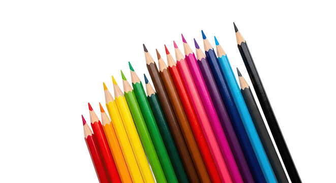 Vibrant artistic colored pencils for drawing sketching and education projects isolated on transparent background creative tools