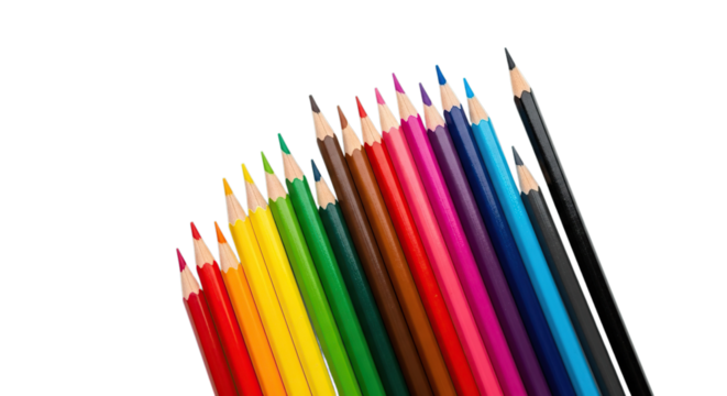 Vibrant artistic colored pencils for drawing sketching and education projects isolated on transparent background creative tools