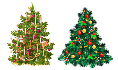 PNG image of  Two christmas trees decorated with ornaments and lights in a festive holiday celebration scene