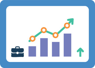 Presentation board showing rising bar chart and upward trend line, symbolizing corporate meetings, financial growth, and successful business performance.